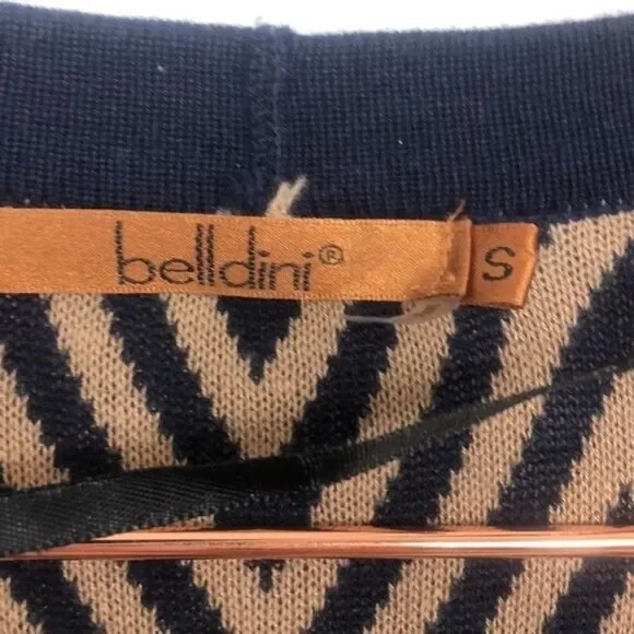 Belldini Open Front Cardigan Geo Stripes Tan & Navy New Condition Small - Picture 5 of 7